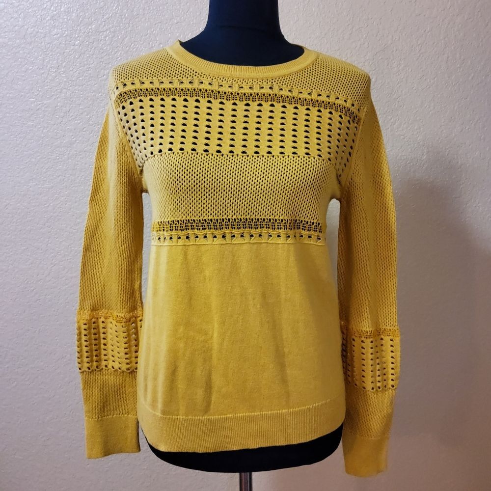One Grey Day Mesh Perforated Pullover Sweater Size S Yellow New